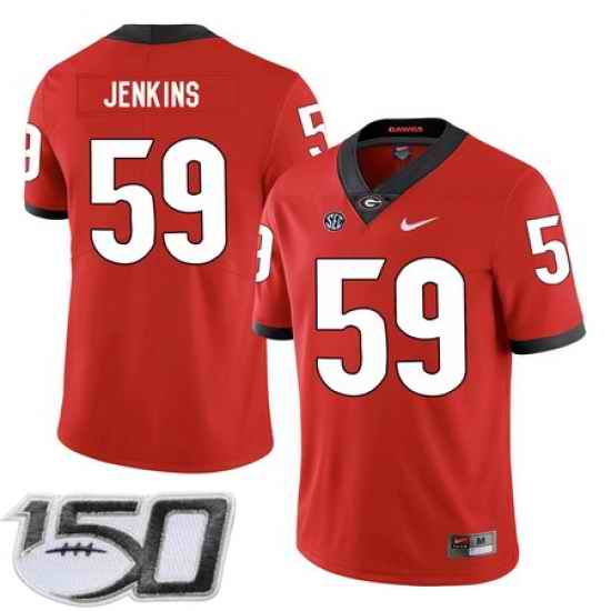 Georgia Bulldogs 59 Jordan Jenkins Red Nike College Football stitched 150th Anniversary Patch jersey
